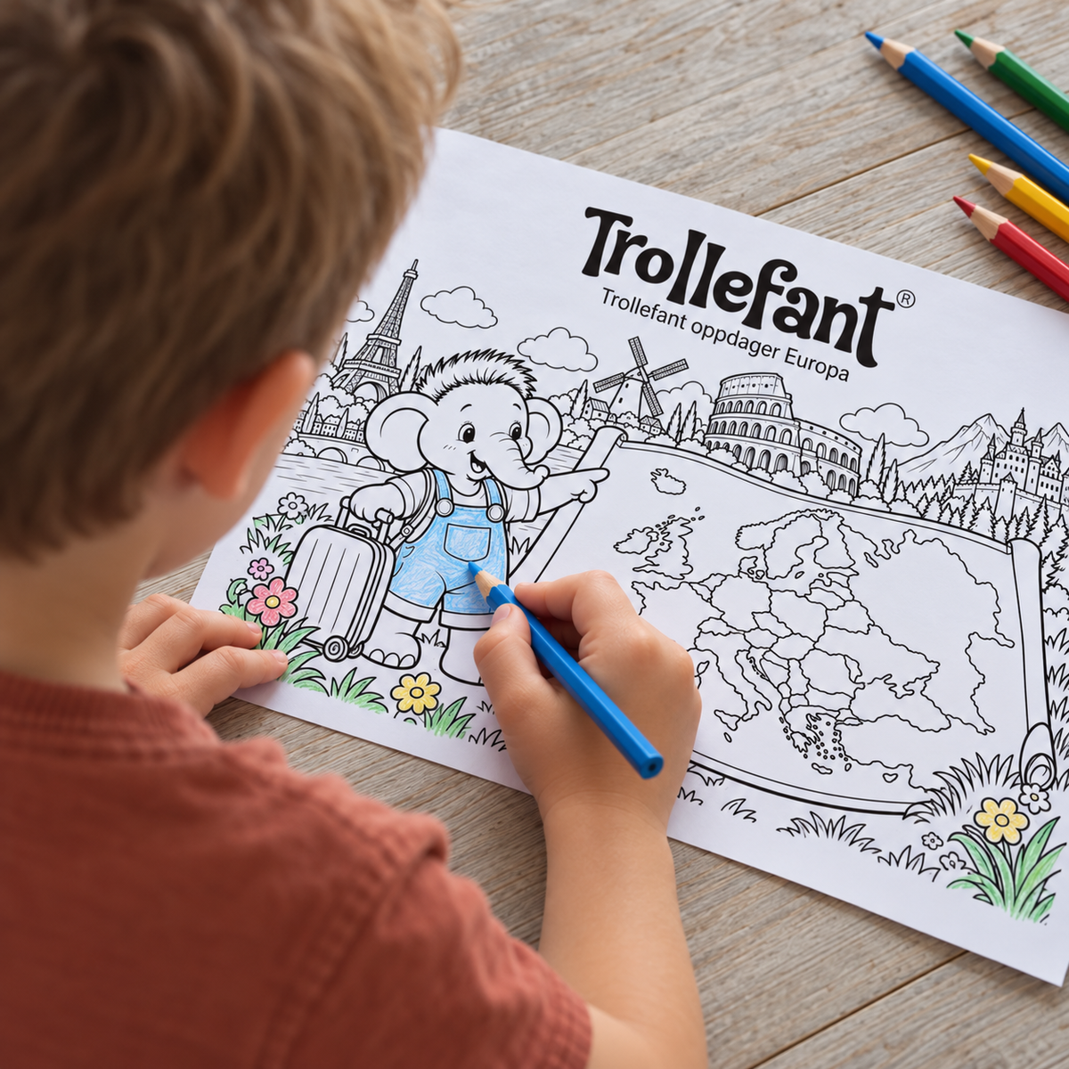 Trollefant Malepakke – Europas flag + 24 farveblyanter