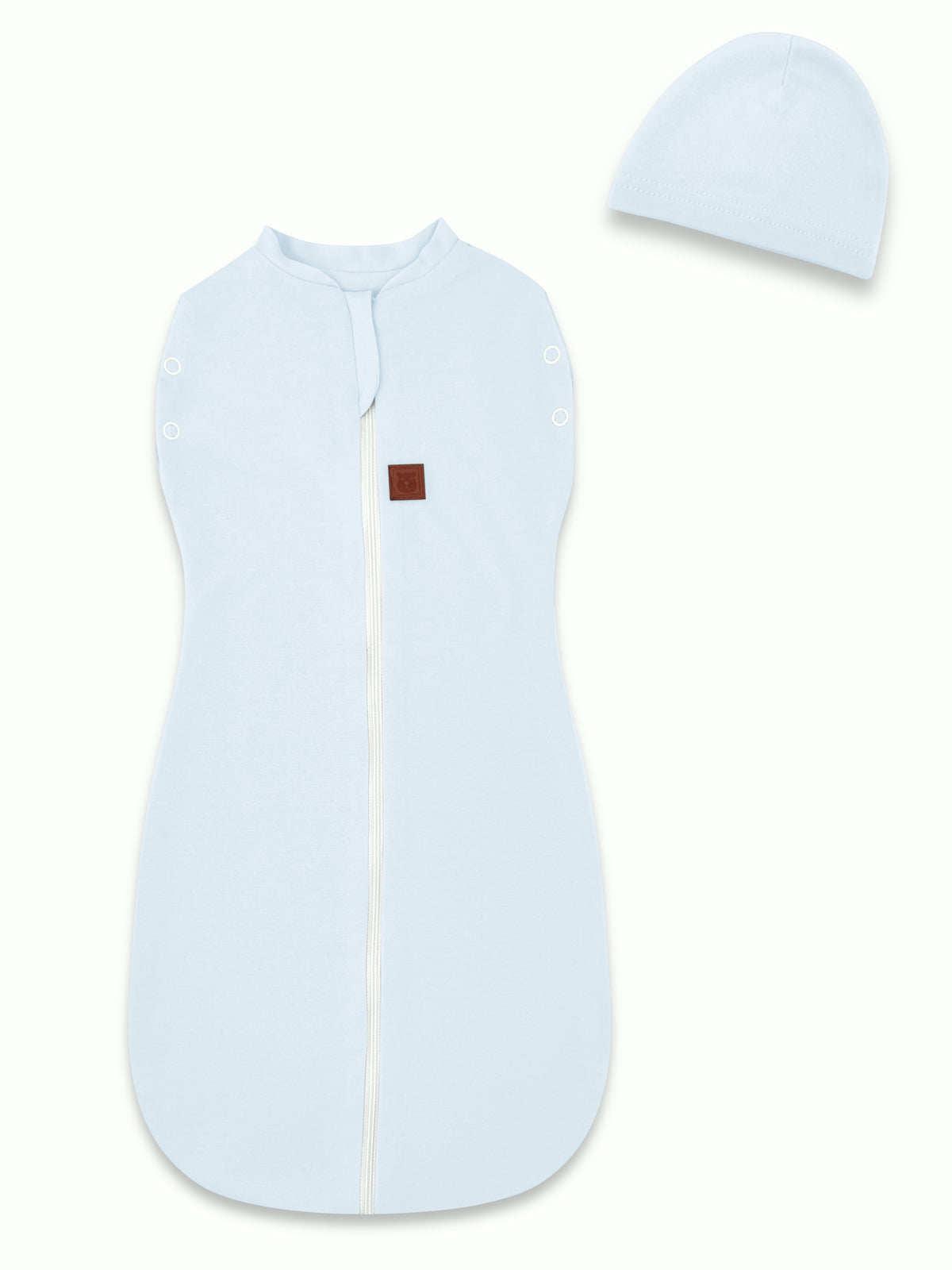 MimiNu Swaddle-sovepose med hue, Baby Blue