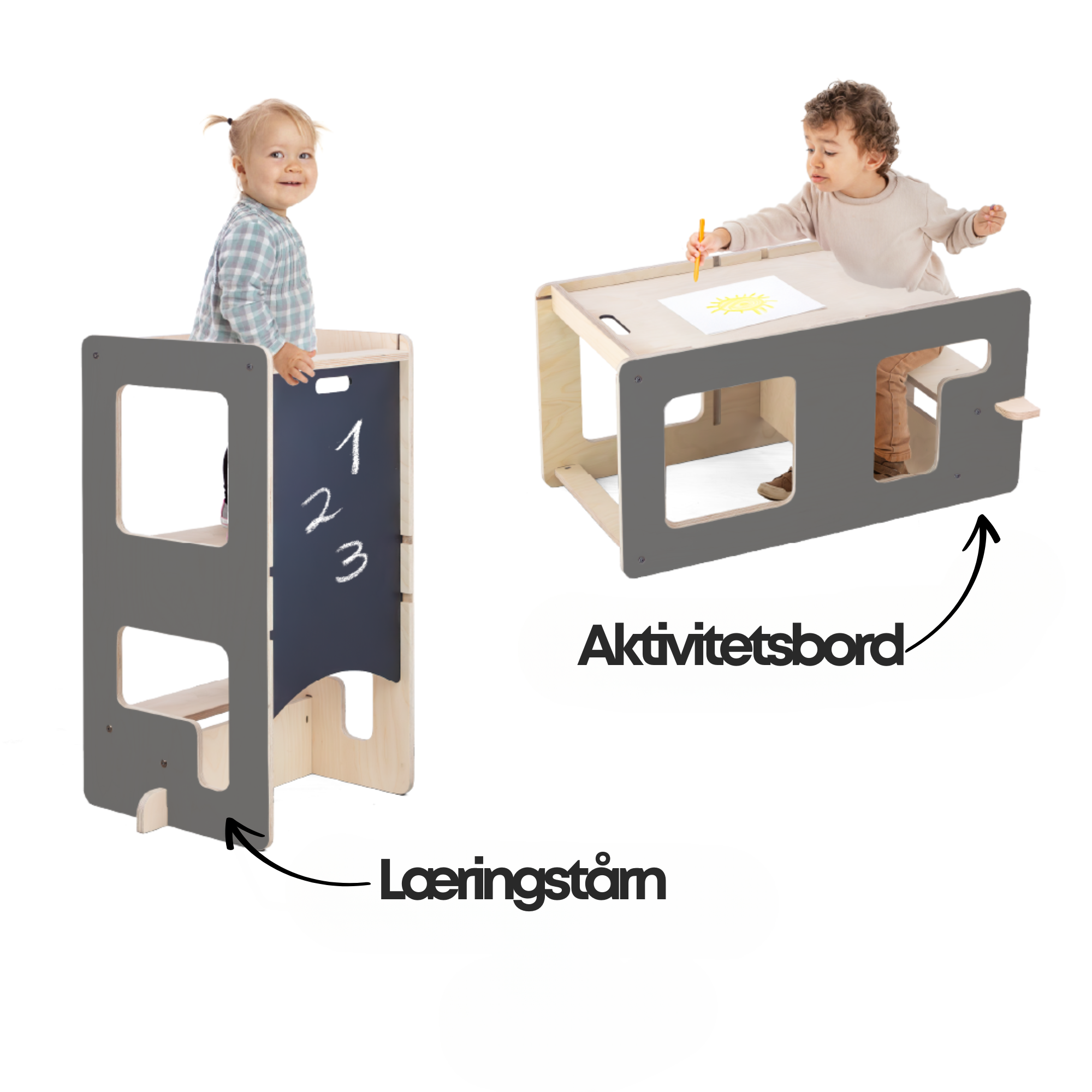 Kule Flip, grå – fleksibel køkken- og aktivitetsplatform