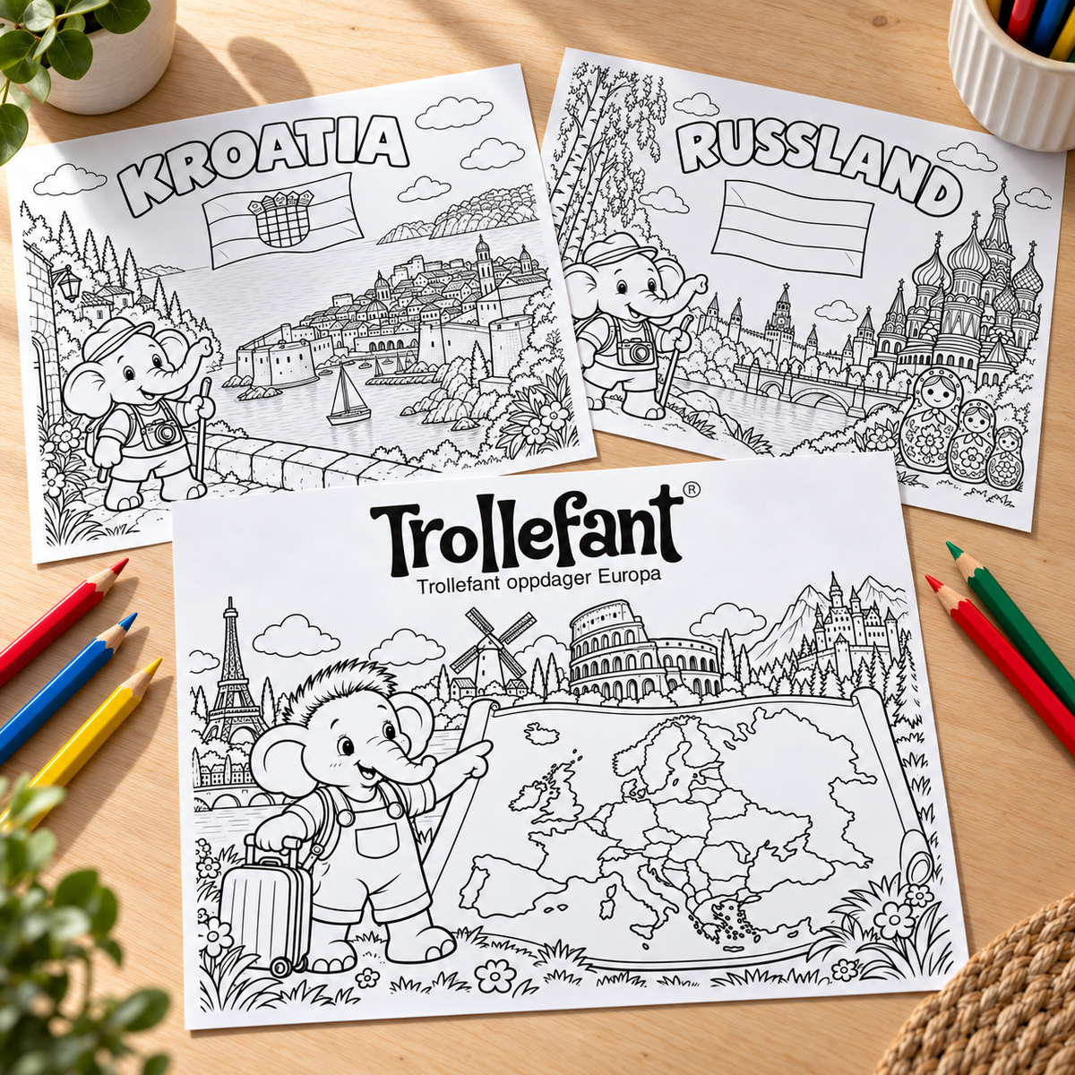 Trollefant Malepakke – Europas flag + 24 farveblyanter