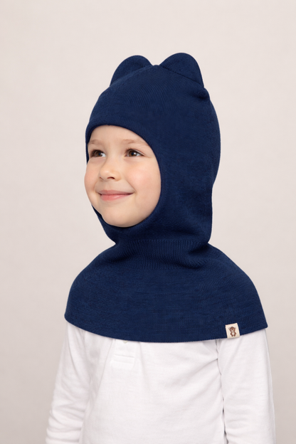 Balaklava i merinould, marineblå