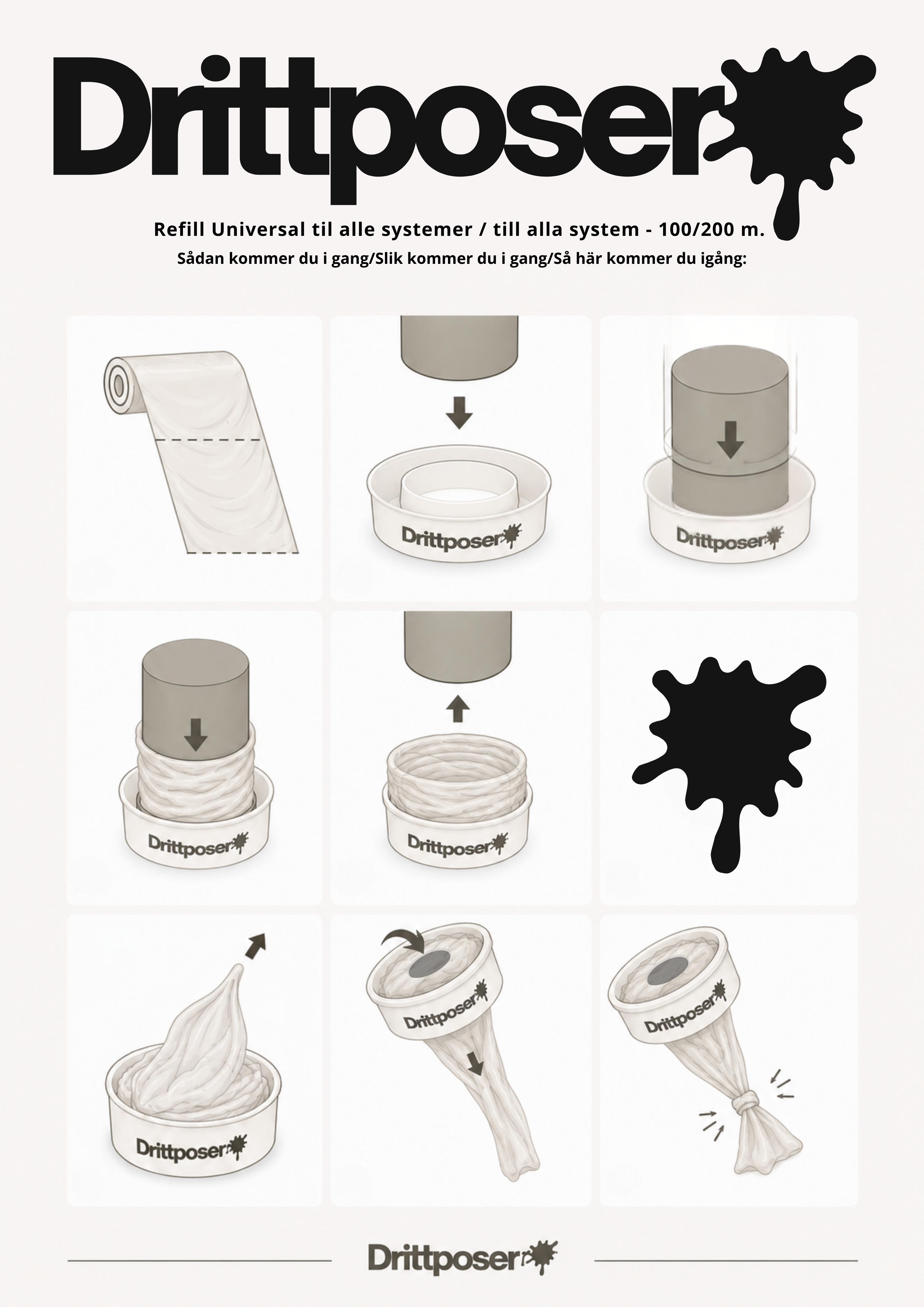 Refill Universal til alle systemer – 100 meter med afrivning
