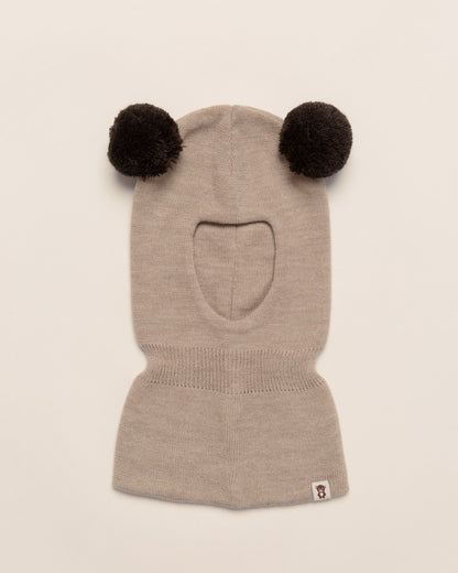 Balaklava i merinould med kvaster, beige