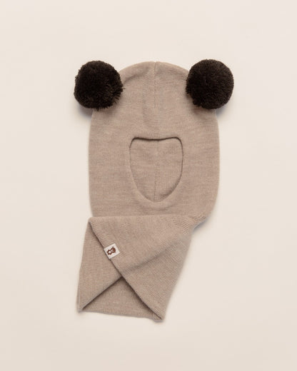 Balaklava i merinould med kvaster, beige